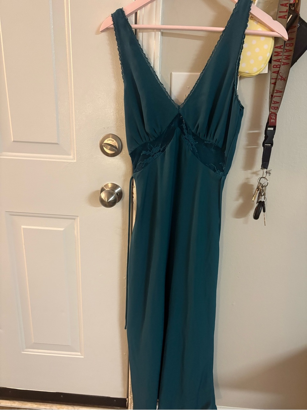 Satin V-Neck Teal Chemise Dress